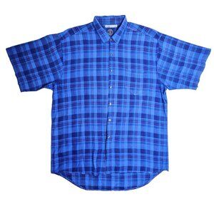 GAP Vintage USA Made Blue Plaid Long Tail Sz LG